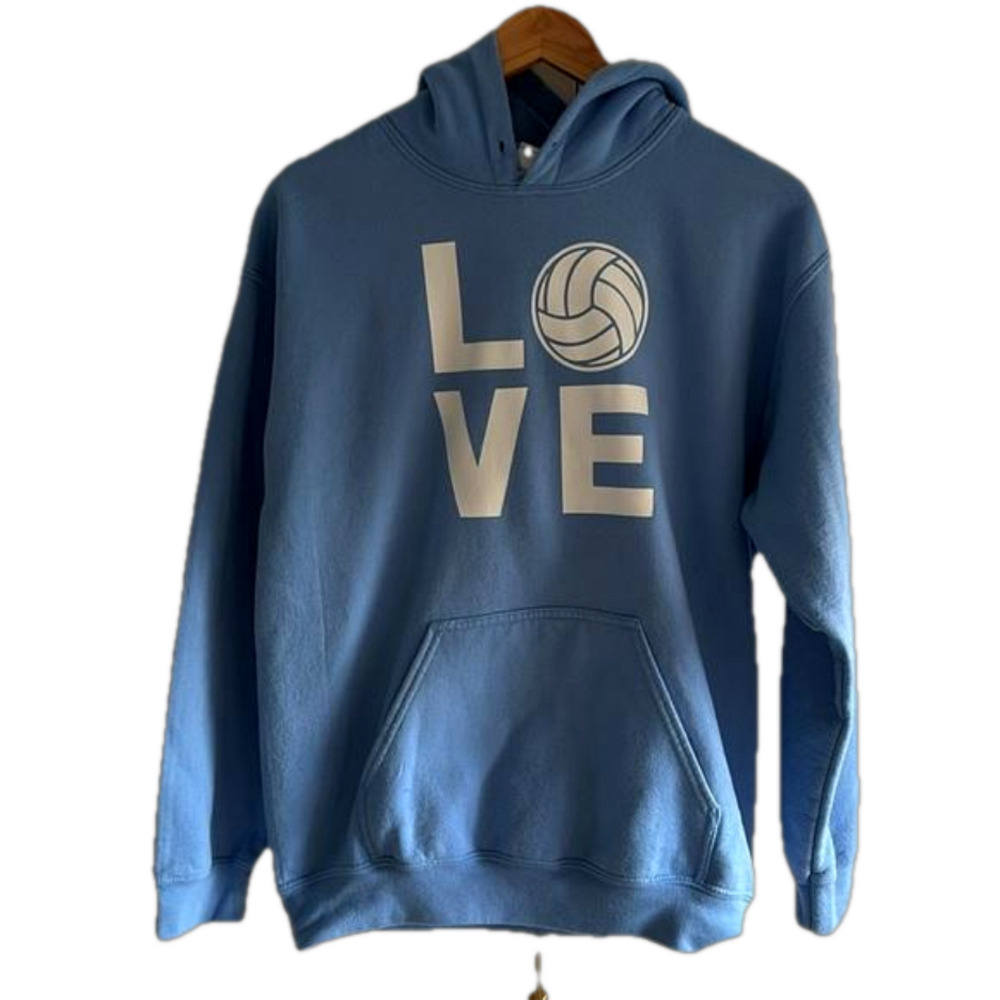 Love Volleyball Light Blue Hoodie Gildan, size Medium fits Small